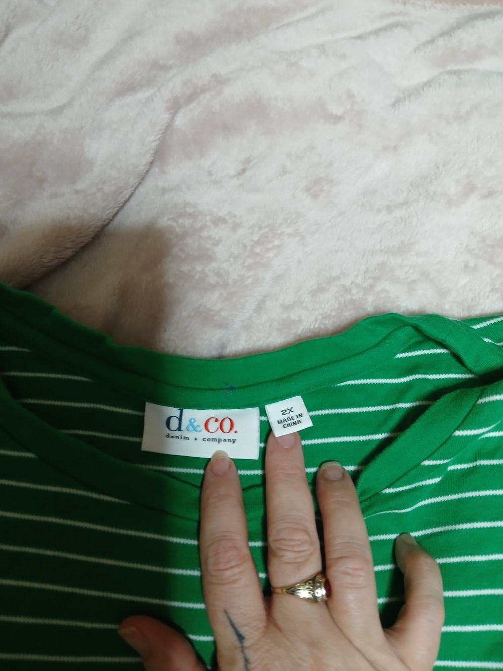 Denim&Co Green and White Striped Long Sleeve Tee